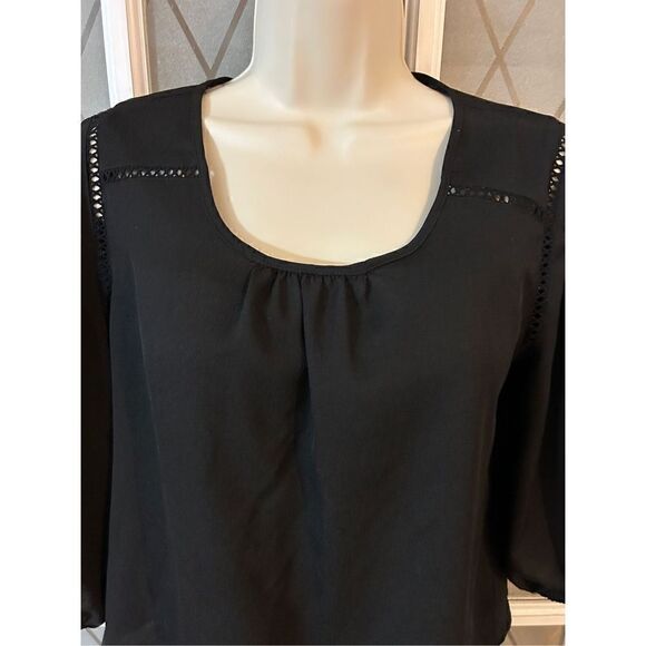 Haute Monde Anthropologie Blouse Womens Medium Sheer Black Split Back - Picture 4 of 8